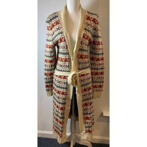 POL Cardigan Duster Sweater Tie Waist Cream Orange Green Size Medium M